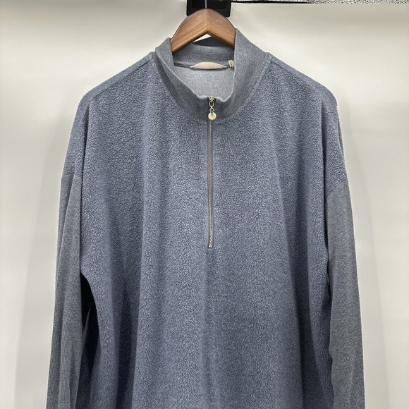 Soft Surroundings Sweatshirt Womens 1X Blue 1/4 Zip Mock Neck Terry Textured - Picture 2 of 11